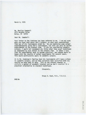 Letter from Bruce Buck to Marilyn Campbell