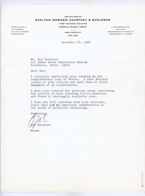 Letter from Bob Burleson to Donald Crabtree