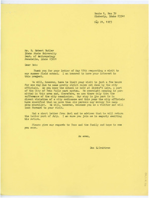 Letter from Donald Crabtree to B. Robert Butler