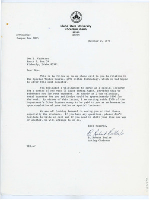 Letter from B. Robert Butler to Donald Crabtree