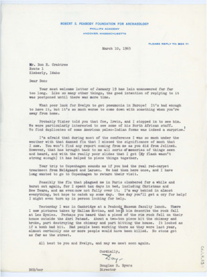 Letter from Douglas Byers to Donald Crabtree