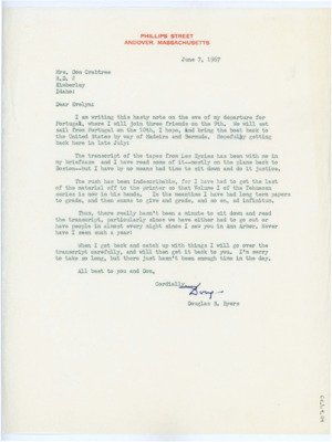 Letter from Douglas Byers to Evelyn Crabtree