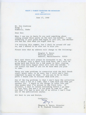 Letter from Douglas Byers to Donald Crabtree