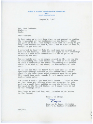 Letter from Douglas Byers to Evelyn Crabtree