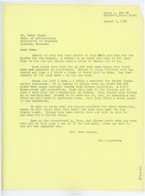 Letter from Donald Crabtree to Peter Bleed