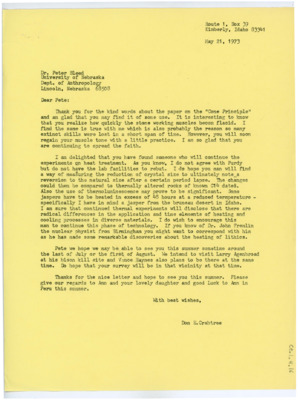 Letter from Donald Crabtree to Peter Blood