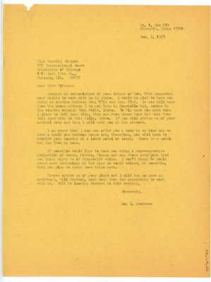 Letter from Donald Crabtree to Harriet Blitzer