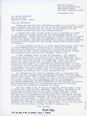 Letter from Harriet Blitzer to Donald Crabtree