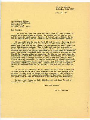 Letter from Donald Crabtree to Harriet Blitzer