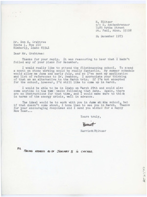 Letter from Harriet Blitzer to Donald Crabtree