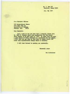 Letter from Donald Crabtree to Harriet Blitzer