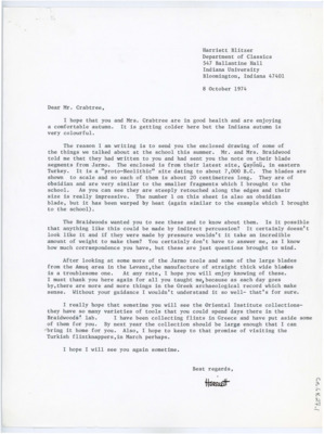 Letter from Harriet Blitzer to Donald Crabtree