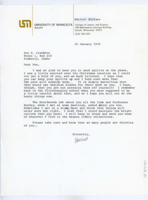 Letter from Harriet Blitzer to Donald Crabtree