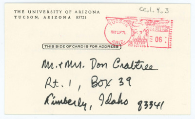 Postcard addressed to Donald Crabtree