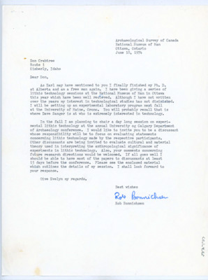 Letter from Rob Bonnichsen to Donald Crabtree