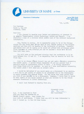 Letter from Rob Bonnichsen to Donald Crabtree