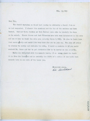 Letter from Rob Bonnichsen to Donald Crabtree