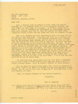 Letter from Donald Crabtree to Rob Bonnichsen