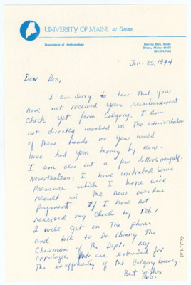 Letter from Rob Bonnichsen to Donald Crabtree