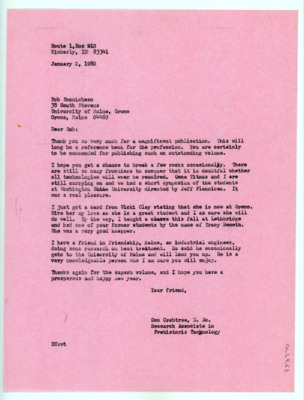 Letter from Donald Crabtree to Rob Bonnichsen