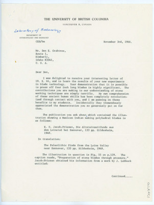 Letter from Charles Borden to Donald Crabtree