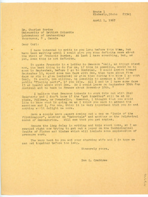 Letter from Donald Crabtree to Charles Borden