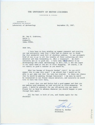 Letter from Charles Borden to Donald Crabtree