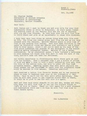 Letter from Donald Crabtree to Charles Borden