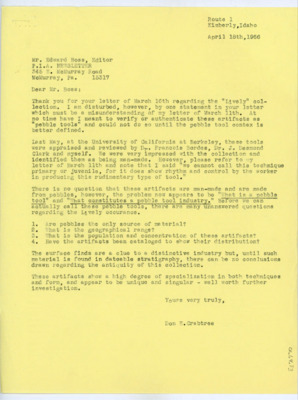 Letter from Donald Crabtree to Edward Boss