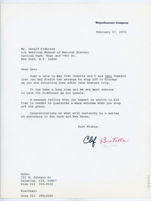 Letter from Clif Boutelle to Donald Crabtree