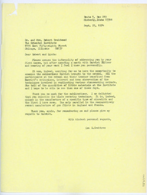 Letter from Donald Crabtree to the Braidwoods