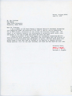 Letter from Kathleen Bragdon to Donald Crabtree