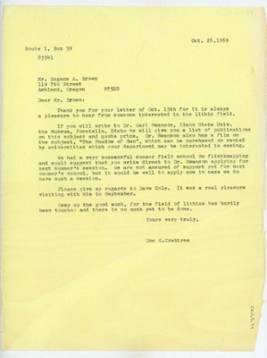 Letter from Donald Crabtree to Eugene Brown