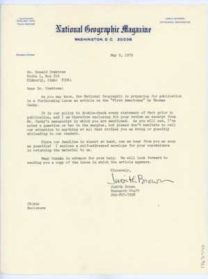 Letter from Judith Brown to Donald Crabtree