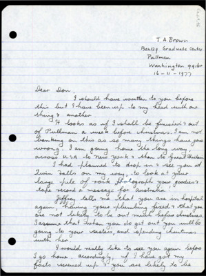 Letter from Tom Brown to Donald Crabtree