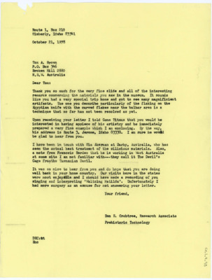 Letter from Donald Crabtree to Tom Brown