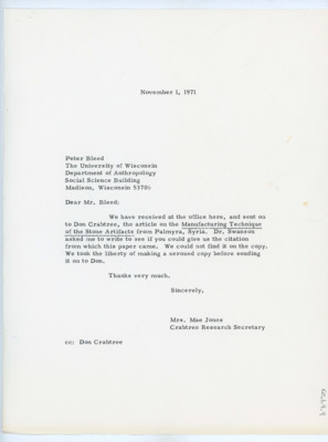Letter from Mae Jones to Peter Bleed