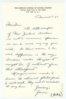 Letter from Junius Bird to Donald Crabtree