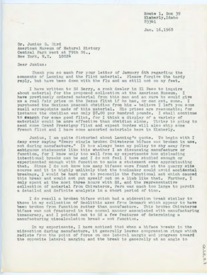 Letter from Donald Crabtree to Junius Bird