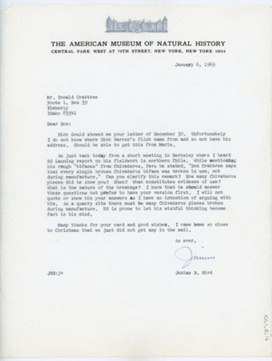 Letter from Junius Bird to Donald Crabtree