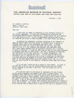 Letter from Junius Bird to Donald Crabtree