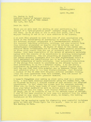 Letter from Donald Crabtree to Junius Bird
