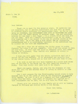 Letter from Donald Crabtree to Junius Bird