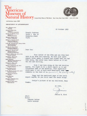Letter from Junius Bird to Donald Crabtree