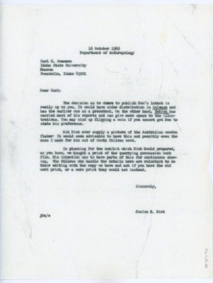 Letter from Junius Bird to Earl Swanson