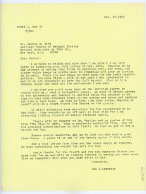 Letter from Donald Crabtree to Junius Bird