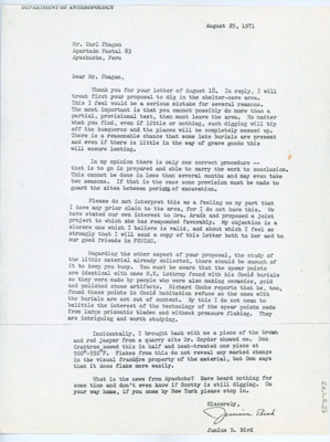 Letter from Junius Bird to Carl Phagan