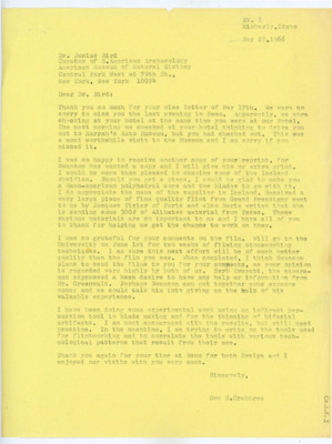Letter from Donald Crabtree to Junius Bird