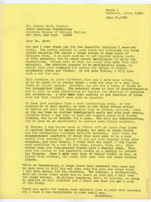 Letter from Donald Crabtree to Junius Bird