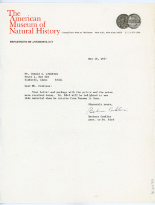 Letter from Barbara Conklin to Donald Crabtree